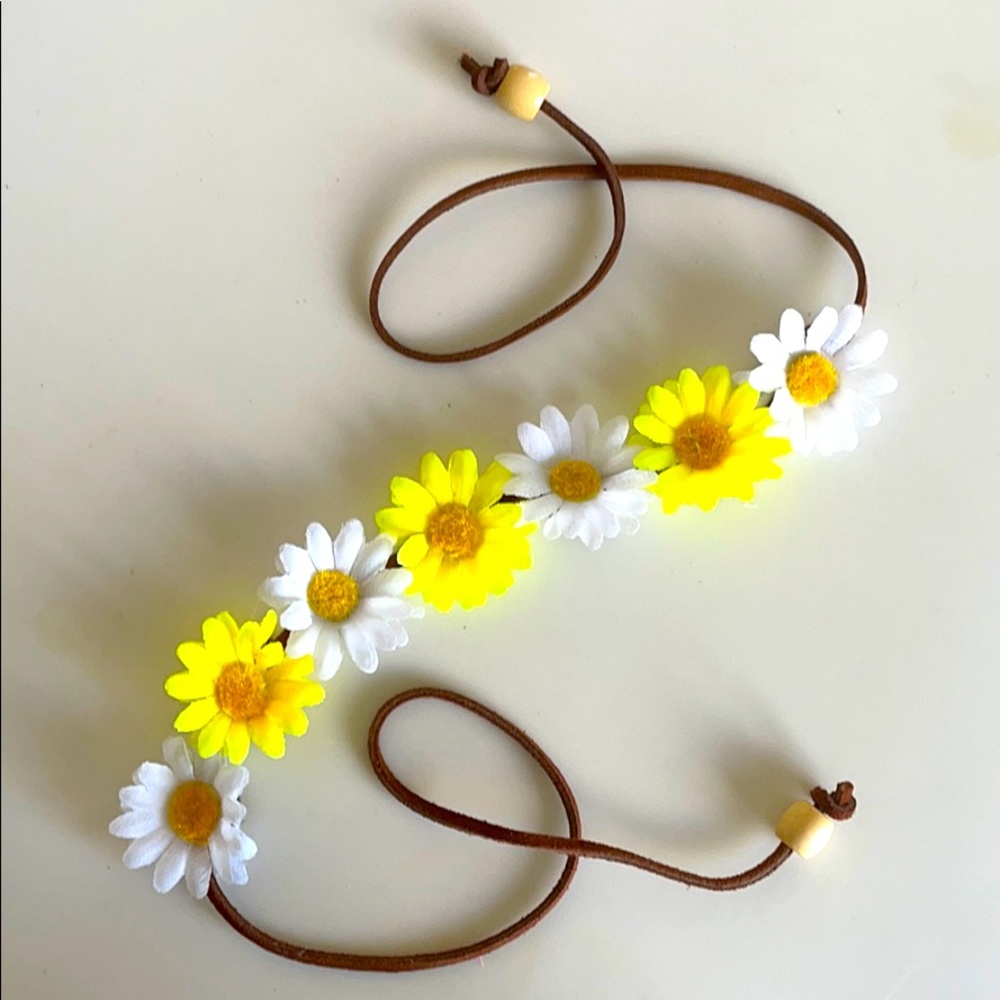 White and yellow daisy flower boho headband